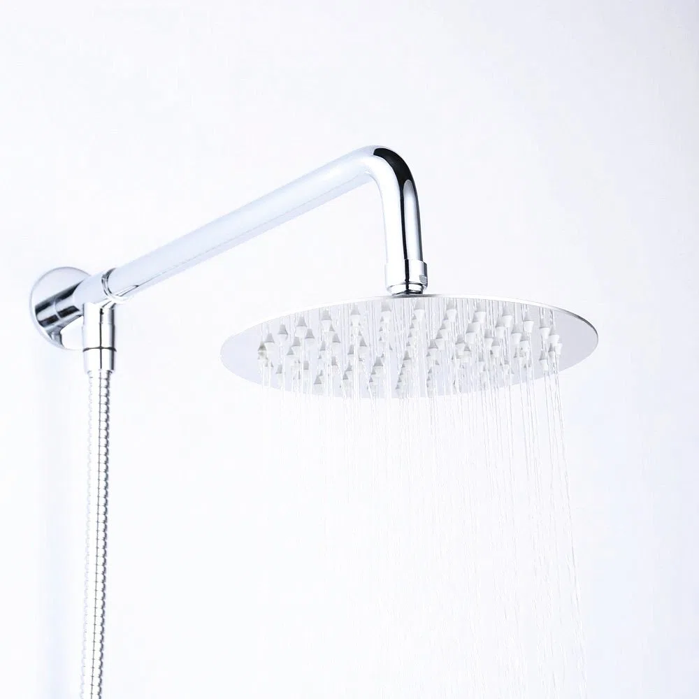 Alcachofa de ducha redonda de acero inoxidable de 20,3 cm con soporte en la pared de IceMoon, brazo de ducha, manguera doble de acero inoxidable de 1,75 m, cinta de teflón incluida, acabado cromado