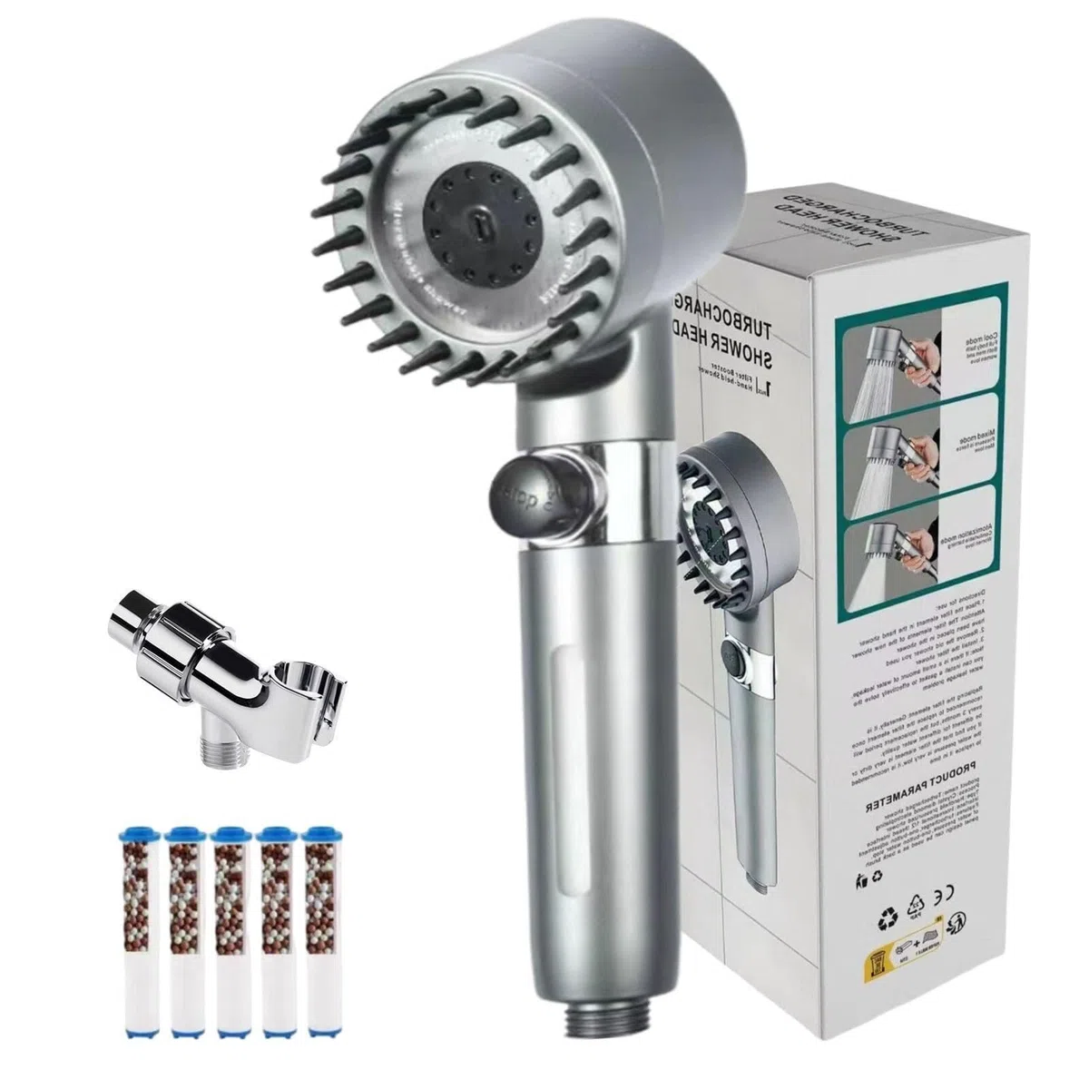 Cabezal De Ducha Con Filtro, Turbo De Alta Presión, Antical, Ahorro De Agua, Gotas De Iones, 3 + 1 Tipos De Chorros