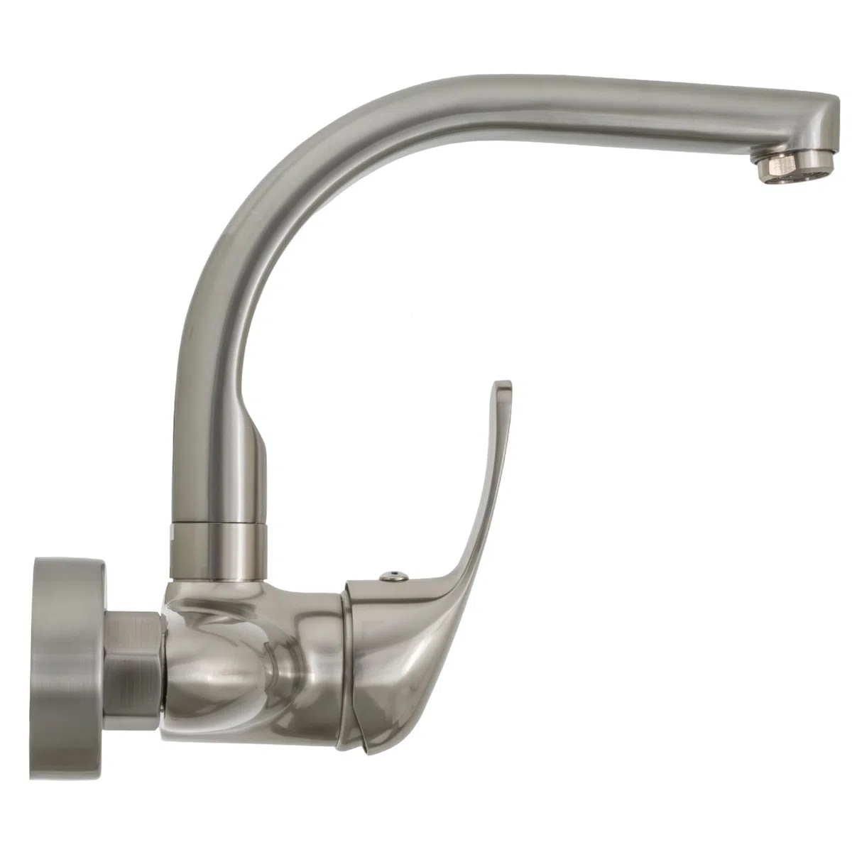 VALAZ Grifo Cocina Pared Acero Cepillado 15cm | Grifos de Cocina Fregadero Monomando, Ahorro de Agua, Alta Presión, Giratorio | Instalación Fácil y Rápida | Latón, Elegante, Acero Inoxidable, Redondo