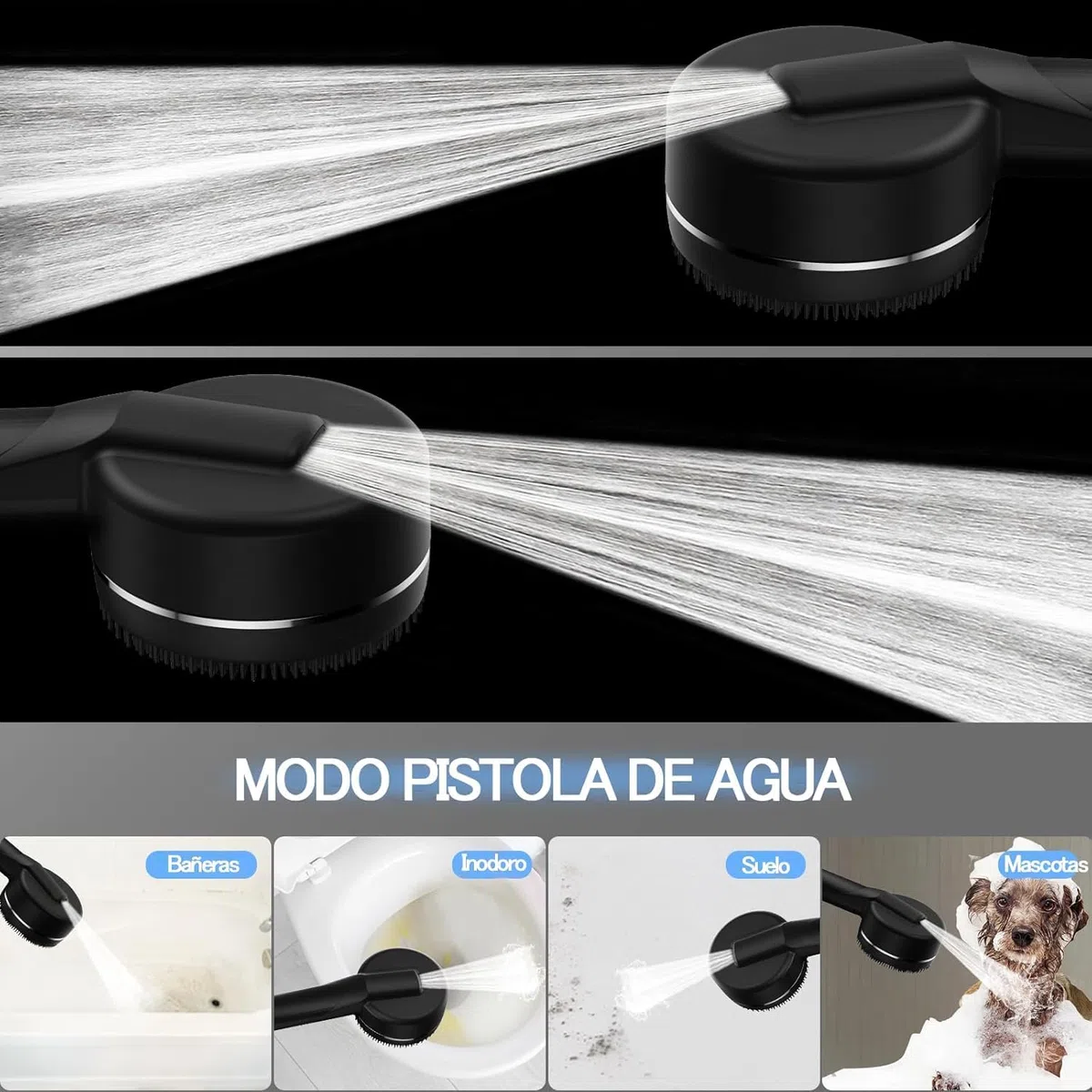 Alcachofa de Ducha Alta Presion,Alcachofa Ducha con filtro,Incluye manguera de1,5m y Soporte,Cabezal Ducha con Filtro y Botón de OFF/ON,Shower Head Economizadora para Aguas Duras,Negro S