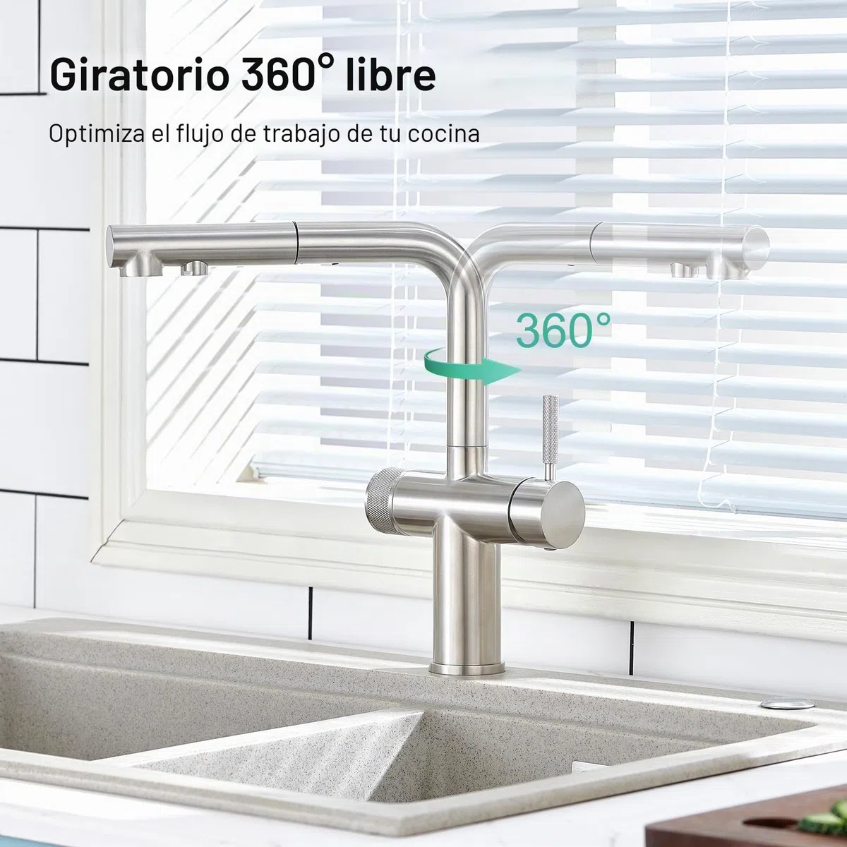 Faustina Grifo de cocina de 3 vías con ducha extensible acero inoxidable