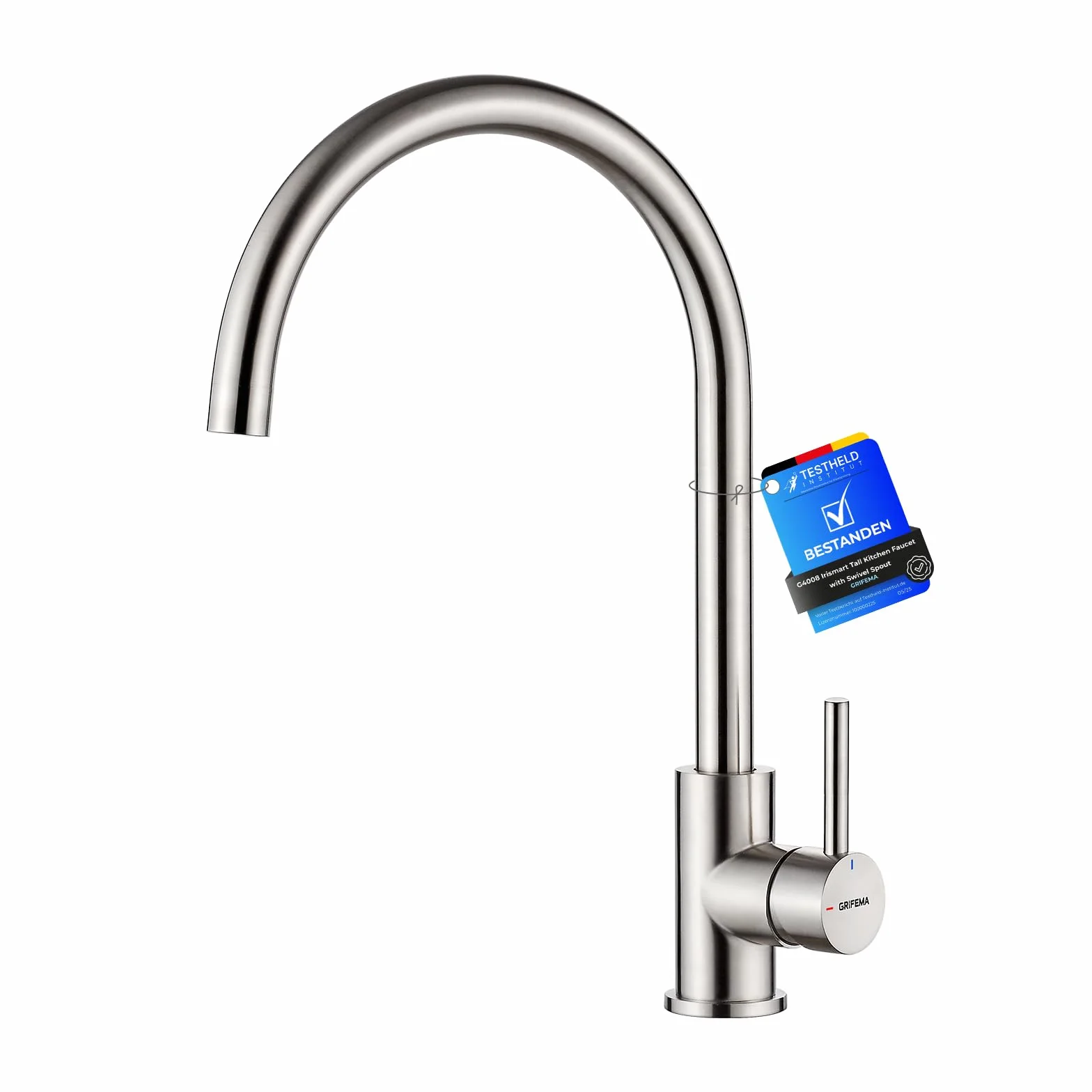 GRIFEMA Irismart G4008 Grifo de Cocina Alto con Caño Giratorio, Mezclador de Fregadero, Cold Start, Ahorro de Energía, Acero Inoxidable [Exclusivo en Amazon]