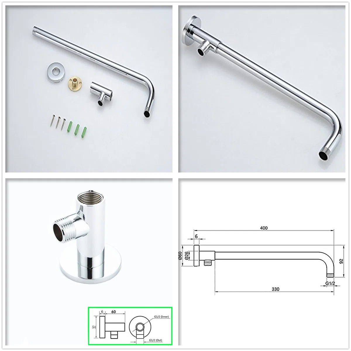 Alcachofa de ducha redonda de acero inoxidable de 20,3 cm con soporte en la pared de IceMoon, brazo de ducha, manguera doble de acero inoxidable de 1,75 m, cinta de teflón incluida, acabado cromado