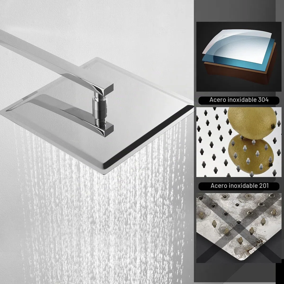 JOHO Rociador superior de ducha 16 Pulgadas, Cabezal de Ducha Lluvia Grande 40cm de fácil cuidado, Alcachofa de Ducha acero inoxidable 304 con ducha antical, Cuadrado 40x40cm Cromado