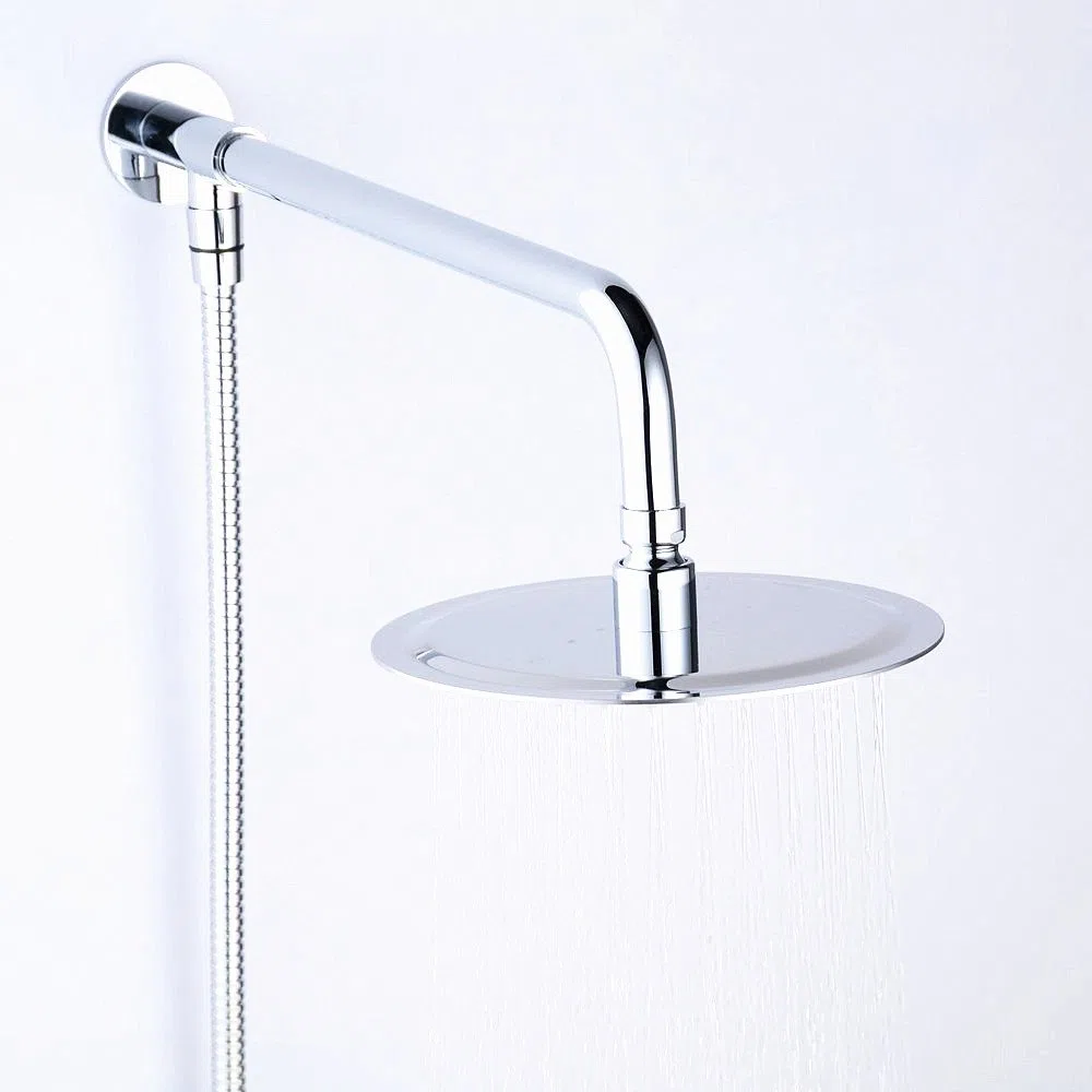 Alcachofa de ducha redonda de acero inoxidable de 20,3 cm con soporte en la pared de IceMoon, brazo de ducha, manguera doble de acero inoxidable de 1,75 m, cinta de teflón incluida, acabado cromado