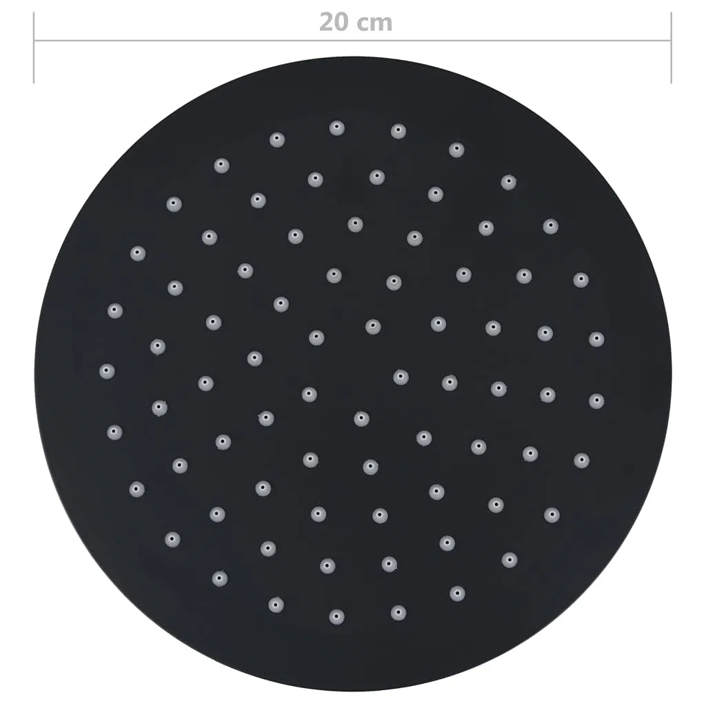 vidaXL Cabezal de Ducha Efecto Lluvia Alcachofa Cuarto de Baño Accesorio Rociador Boquillas Giratoria Área Amplia Acero INOX Redondo Negro 20 cm