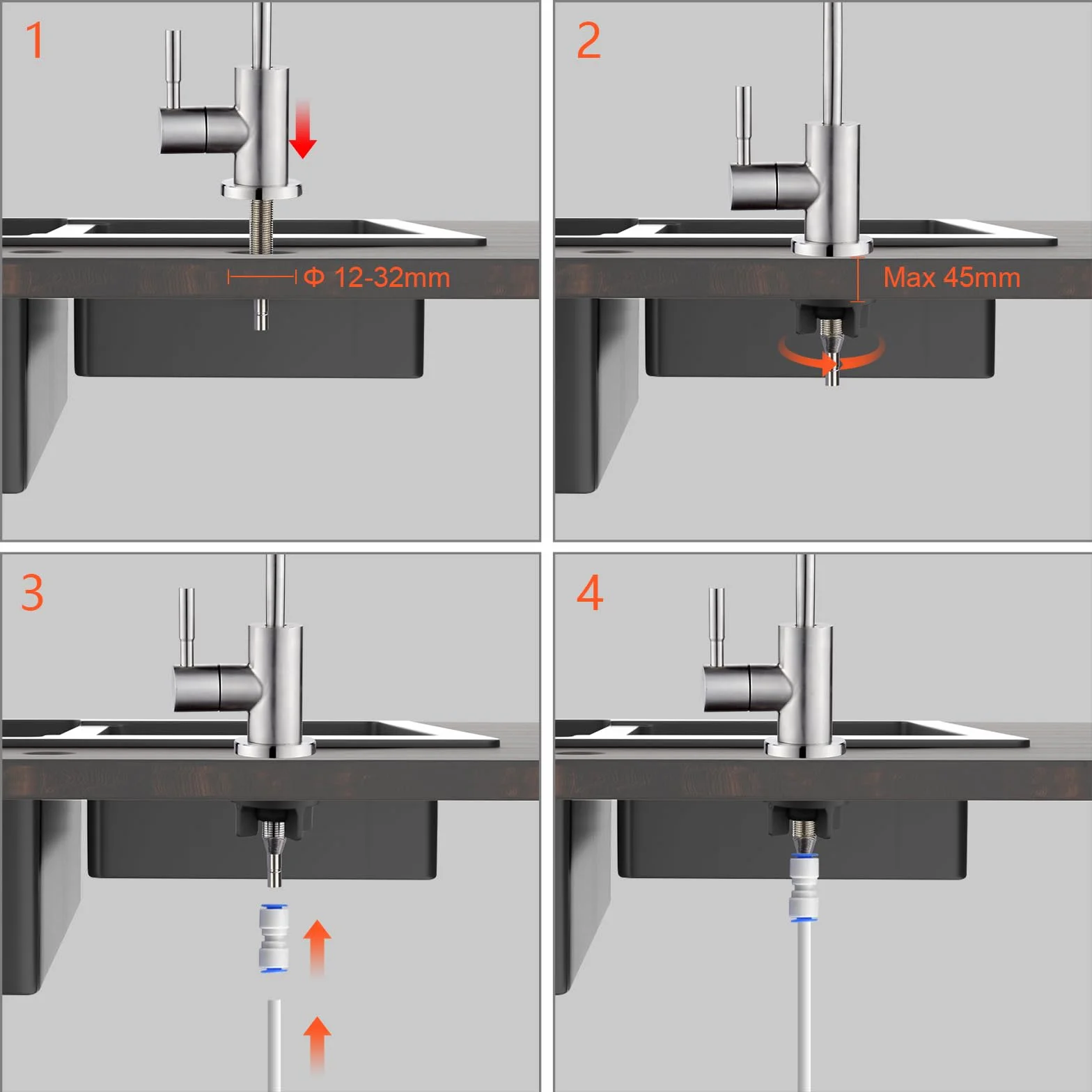 Ibergrif, M22301A, Grifo de Osmosis Inversa, Grifo de Cocina Agua Potable, Acero Inoxidable, Giratorio 360 grados, Grifo de Osmosis Inversa con Adaptador de 2, Grifos, Plata