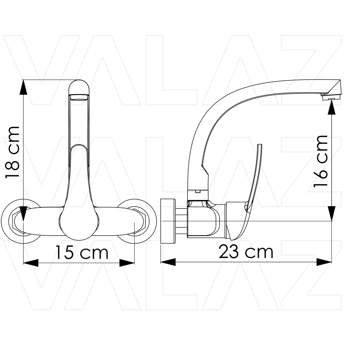 VALAZ Grifo Cocina Pared Acero Cepillado 15cm | Grifos de Cocina Fregadero Monomando, Ahorro de Agua, Alta Presión, Giratorio | Instalación Fácil y Rápida | Latón, Elegante, Acero Inoxidable, Redondo