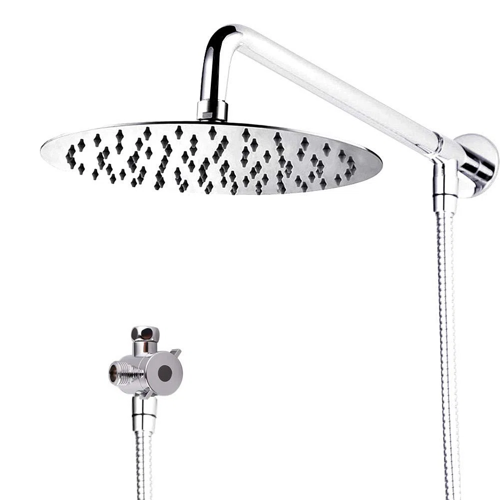 Alcachofa de ducha redonda de acero inoxidable de 20,3 cm con soporte en la pared de IceMoon, brazo de ducha, manguera doble de acero inoxidable de 1,75 m, cinta de teflón incluida, acabado cromado