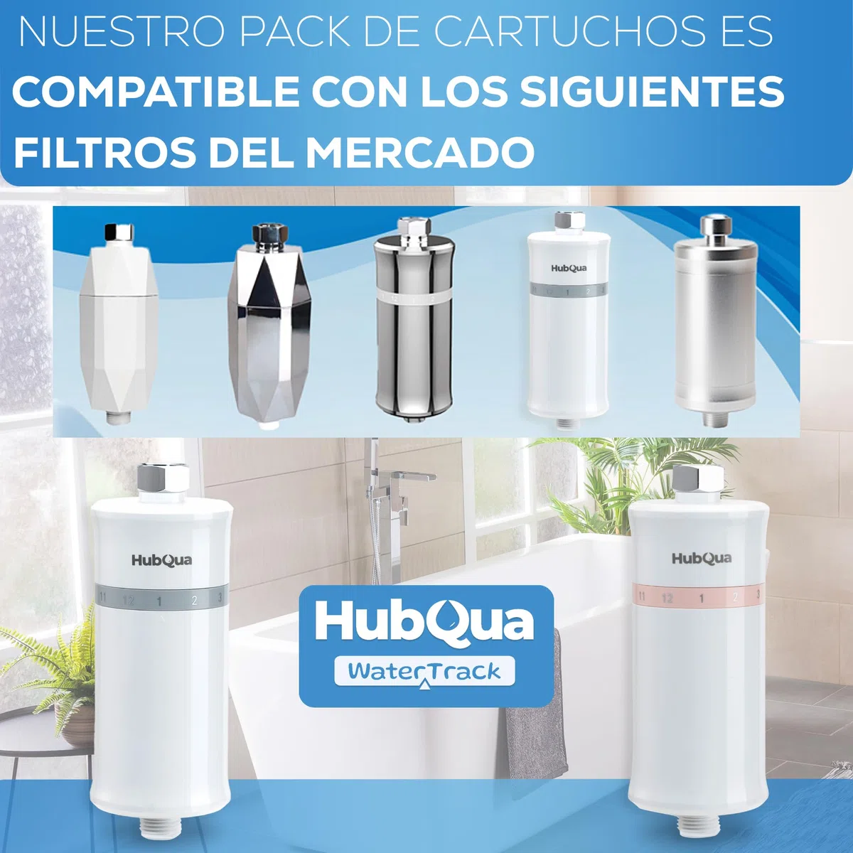 PACK AHORRO 3 Cartuchos certificados SGS para filtro ducha WaterTrack y más Modelos - 98% eliminación de Cloro certificada - Elimina Cloro, Cal, Metales Pesados e Impurezas.