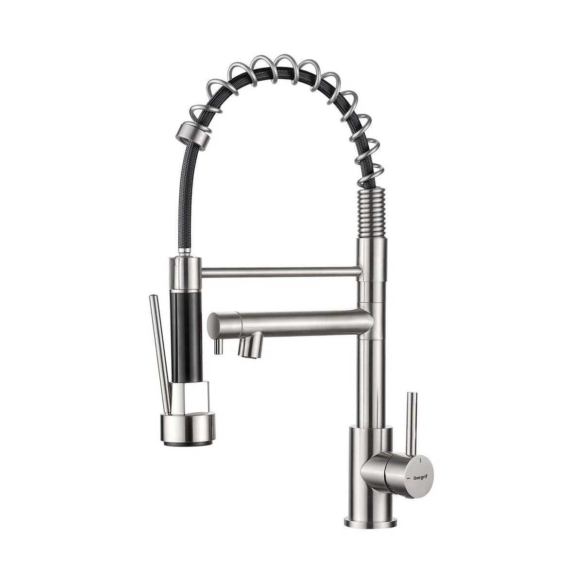 Ibergrif Grifo Profesional Cocina con Ducha Extraíble, Mezclador de Fregadero, Acero Inoxidable