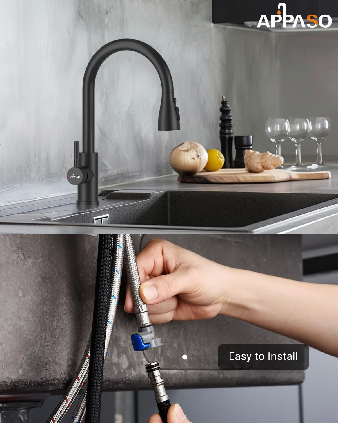 APPASO Grifo de cocina, grifo mezclador de alta presión para cocina Aceros inoxidables Cromo
