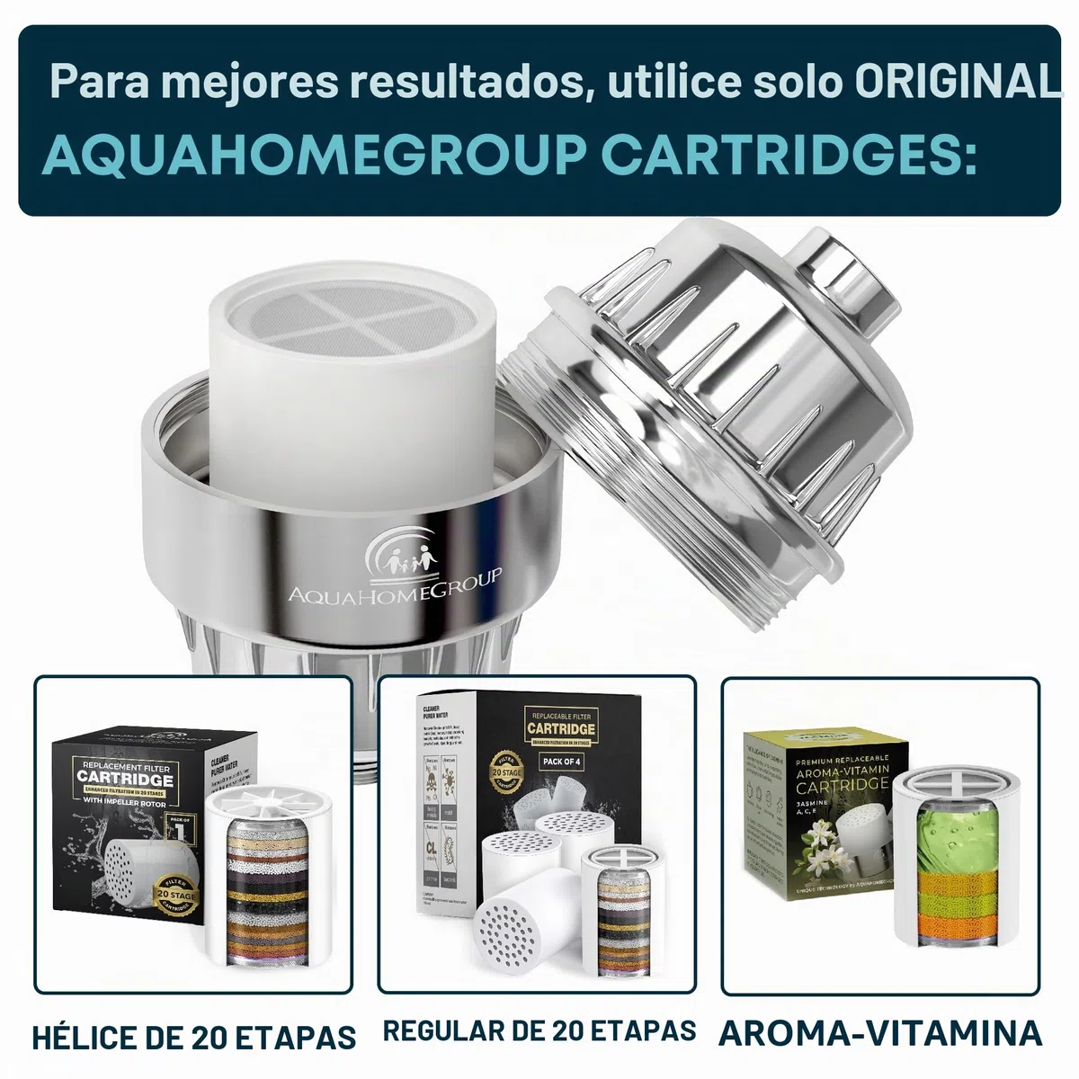 AquaHomeGroup 20 niveles de filtro de ducha de cal con vitamina C – Filtro de agua de ducha para la eliminación de cloro y fluoruro – Incluye 2 accesorios – Flujo de agua constante alcachofa de ducha