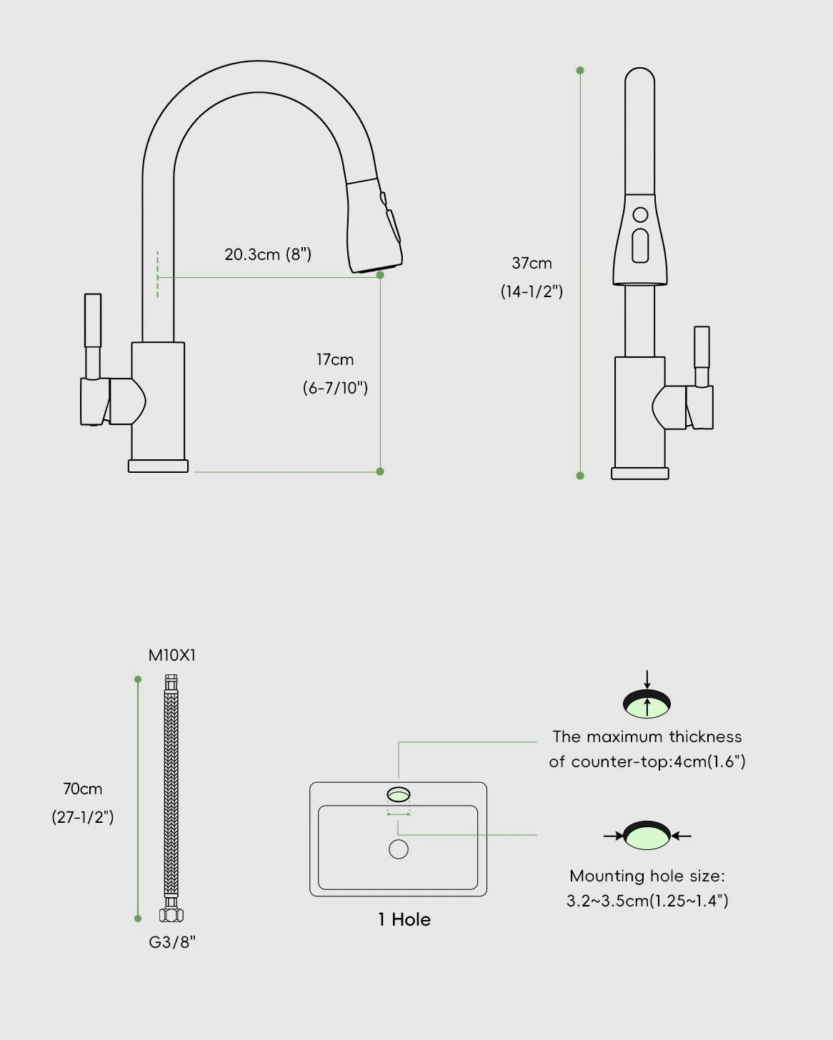 APPASO Grifo de cocina, grifo mezclador de alta presión para cocina Aceros inoxidables Cromo