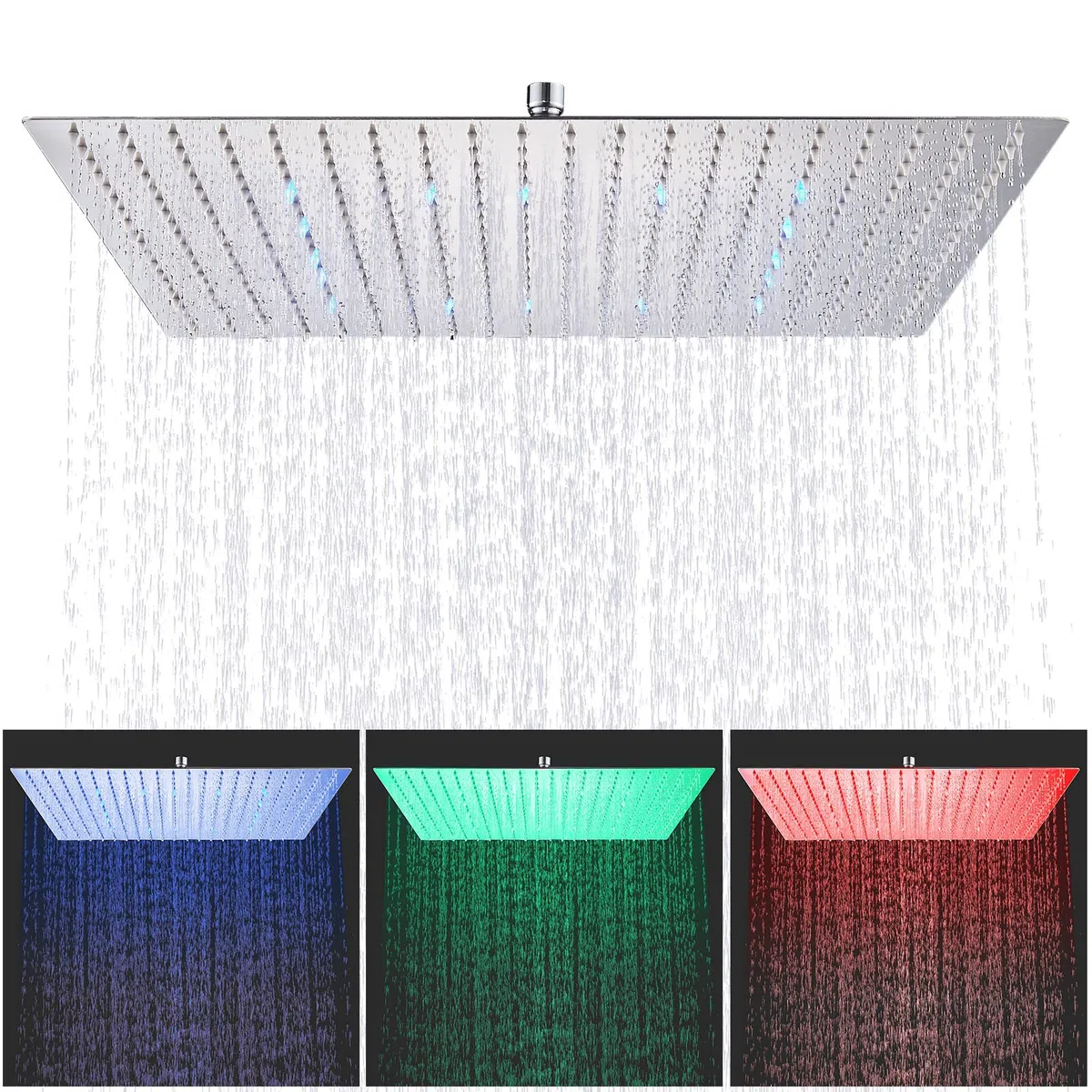 Cabezal de ducha LED cromado 40x40 cm acero inoxidable fijo ultrafino alta presión chorro lluvia