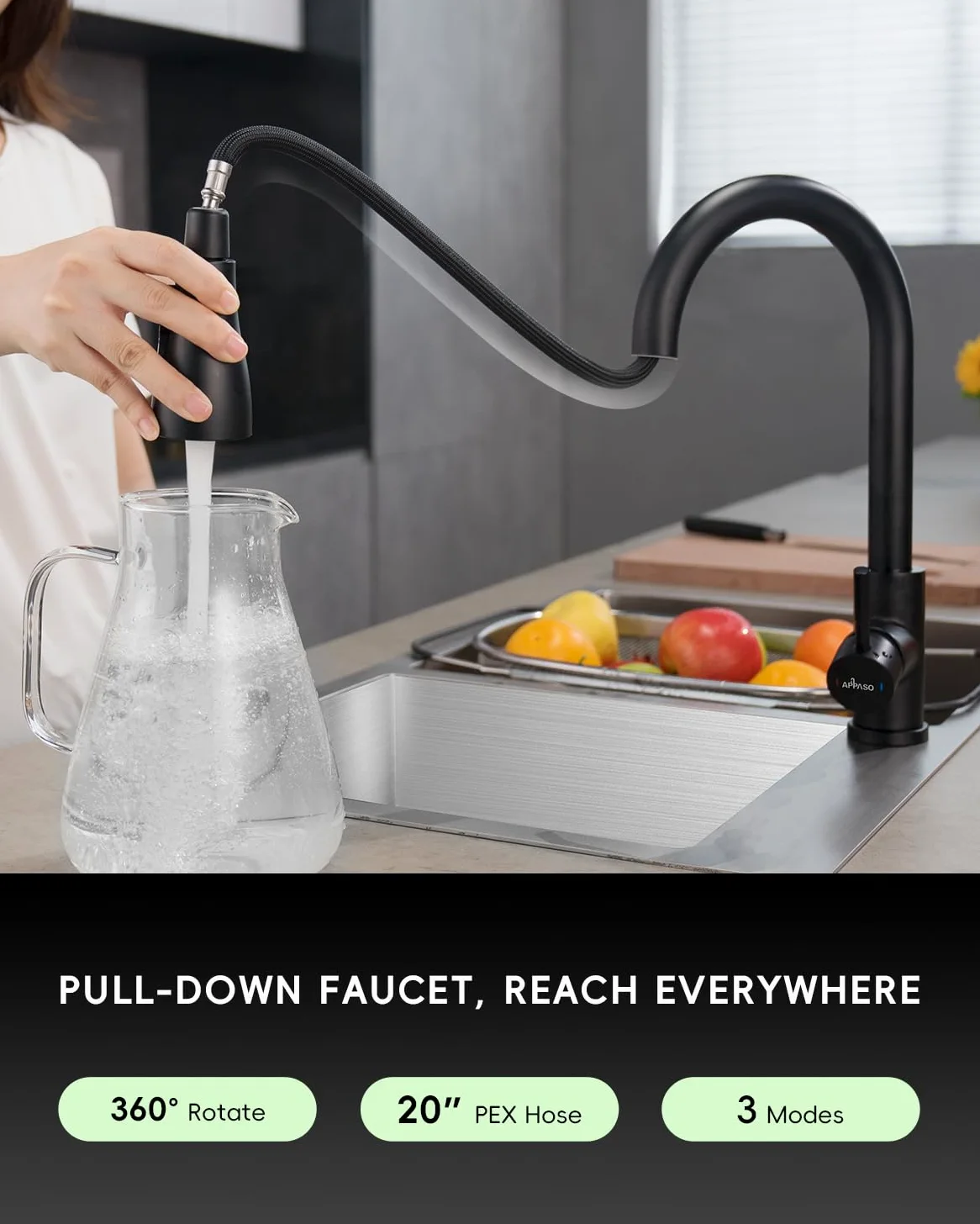 APPASO Grifo de cocina, grifo mezclador de alta presión para cocina Aceros inoxidables Cromo