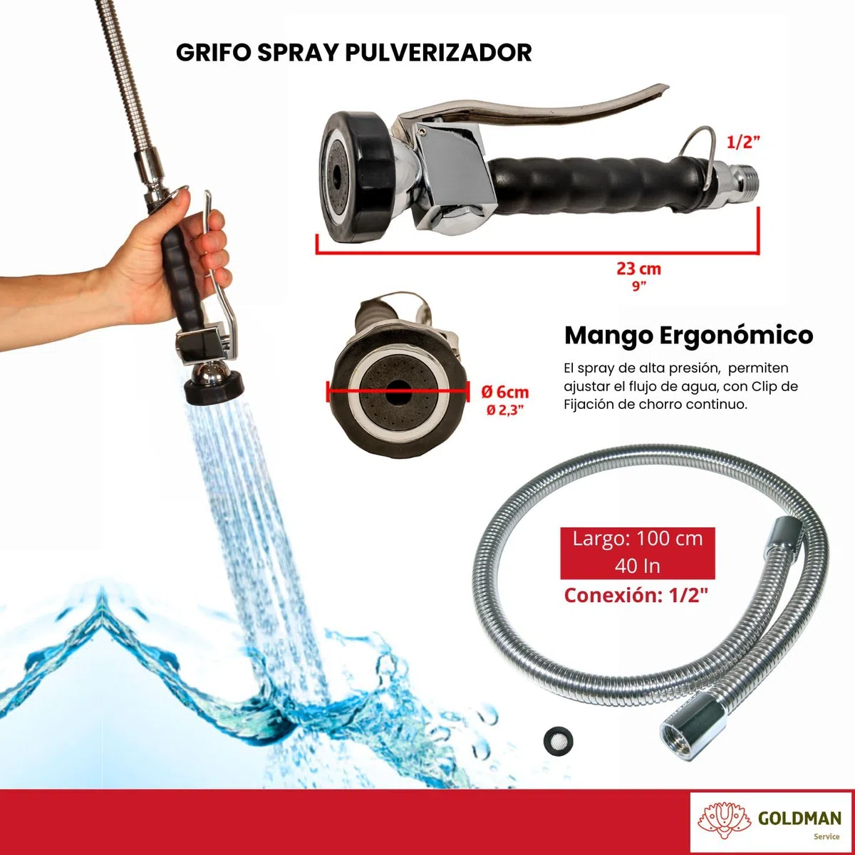 GOLDMAN SERVICE Grifo Industrial Extensible Rociador Ducha de Fregadero de Cocina Hostelería Negra