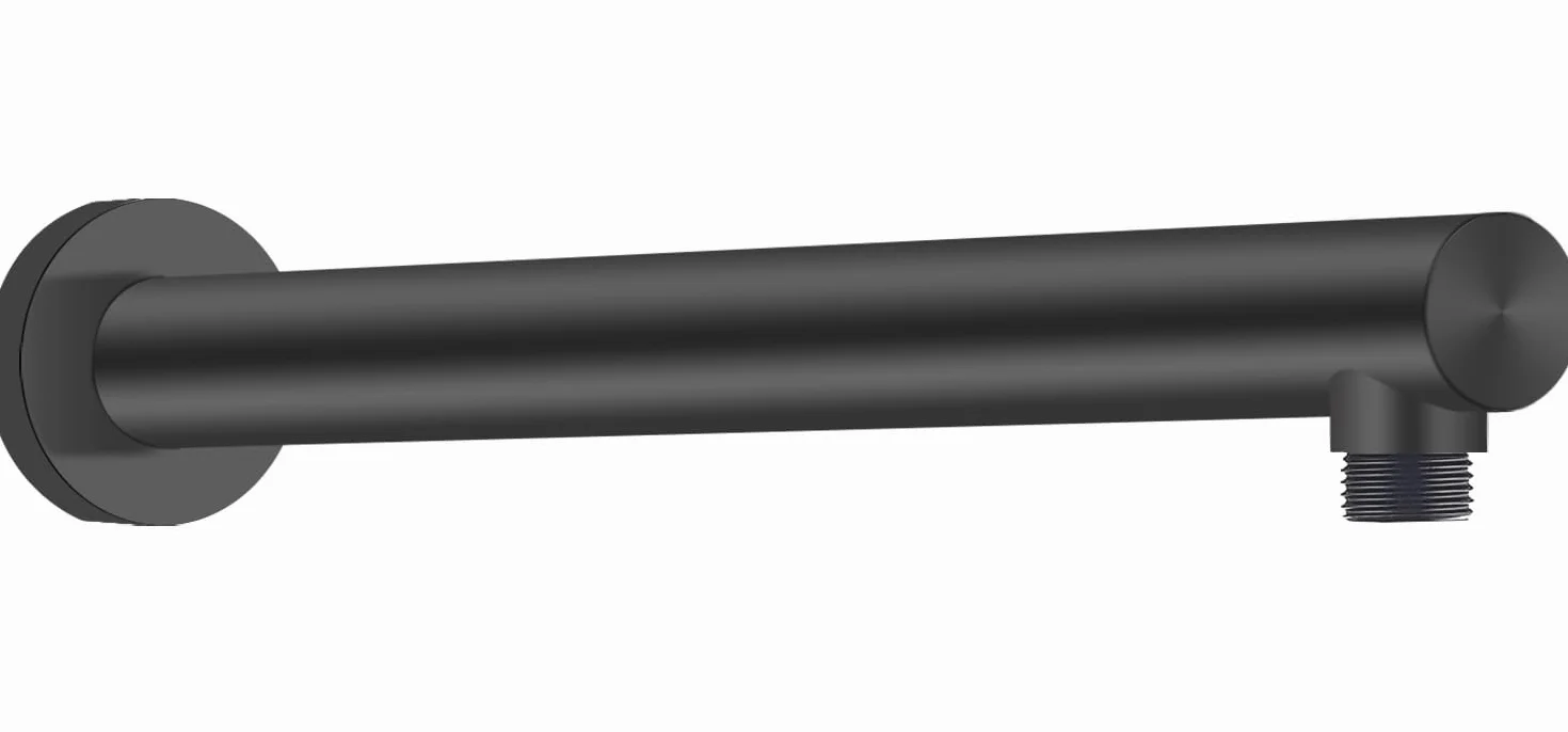 Drenky Negro Brazo de Ducha de 40 cm Redondo con Brida, Cabezales Montados en Pared Simple para Cabezal de Ducha Fijo y Extensible