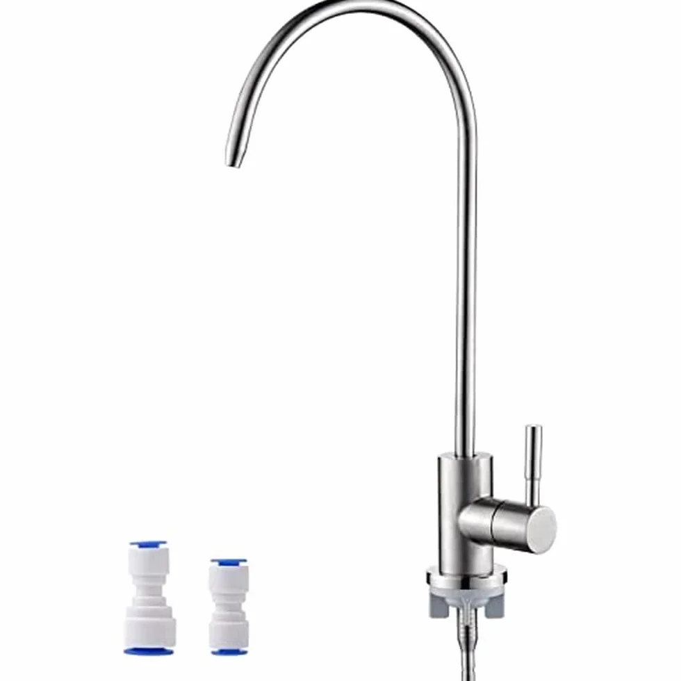 Ibergrif, M22301A, Grifo de Osmosis Inversa, Grifo de Cocina Agua Potable, Acero Inoxidable, Giratorio 360 grados, Grifo de Osmosis Inversa con Adaptador de 2, Grifos, Plata