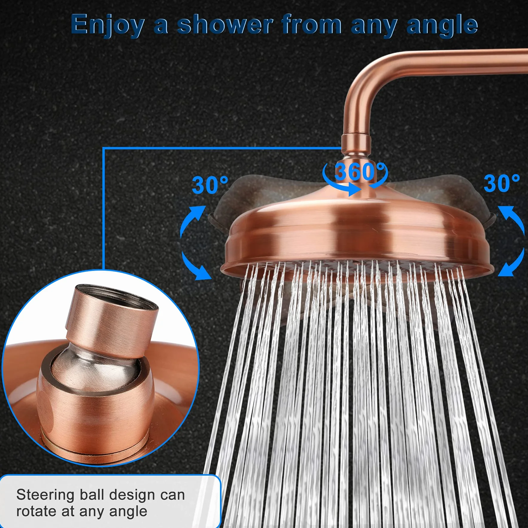 Cobre Rojo Antiguo Redondo 8"Cabeza de Ducha de acero inoxidable Lluvia Tubo de Extensión Brazo de Pared Brazo de Ducha Accesorio de Baño, Cabezal de Ducha