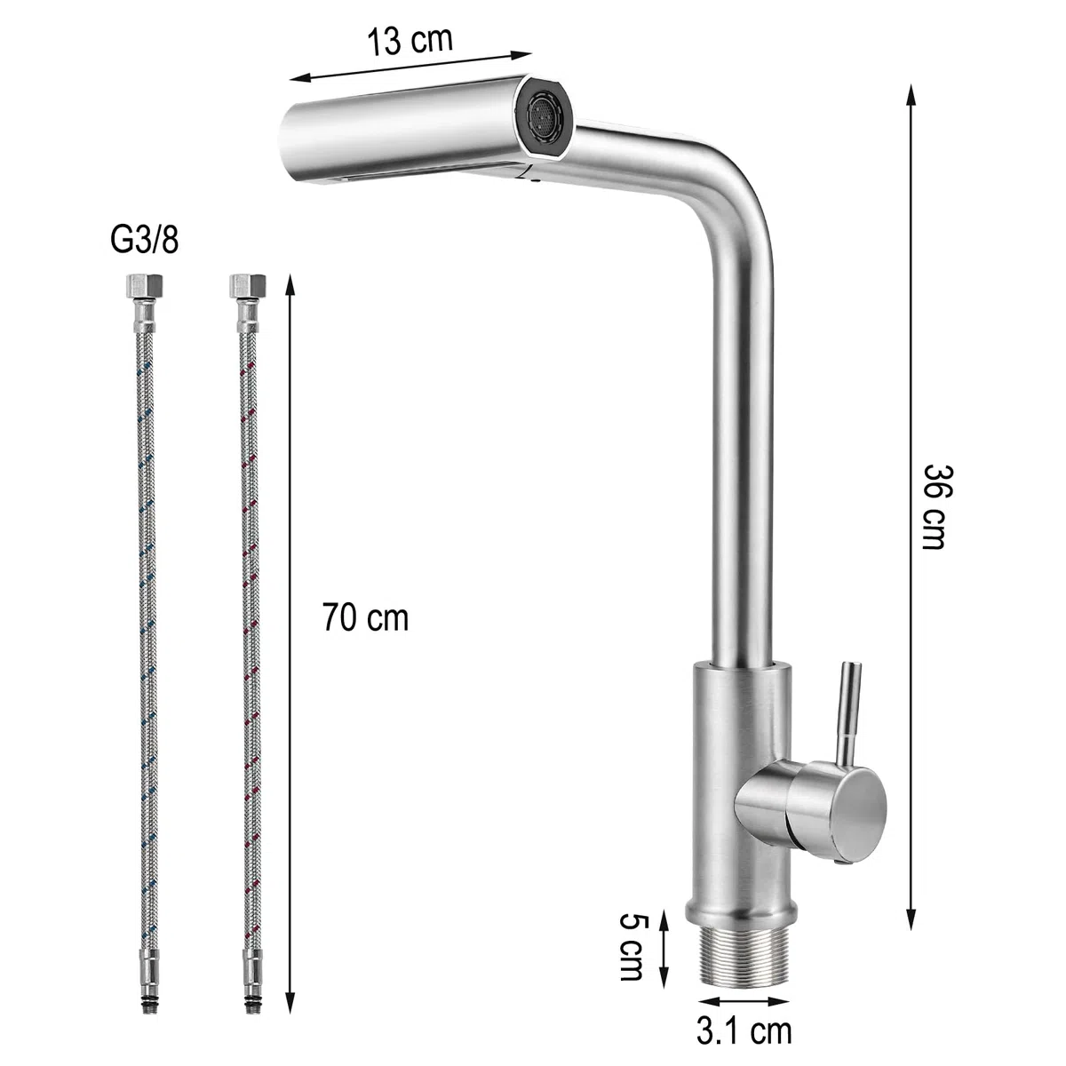 Cieex Grifo Cocina Extraible Conjunto de Grifo Cocina Con Manguera et Cinta De Teflon Grifos Monomando Cocina Fregadero de Acero Inoxidable 4 Modos de Rociador