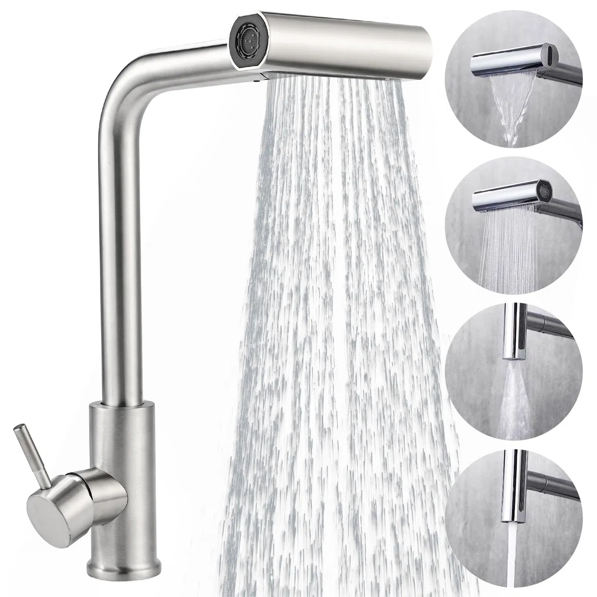 Cieex Grifo Cocina Extraible Conjunto de Grifo Cocina Con Manguera et Cinta De Teflon Grifos Monomando Cocina Fregadero de Acero Inoxidable 4 Modos de Rociador