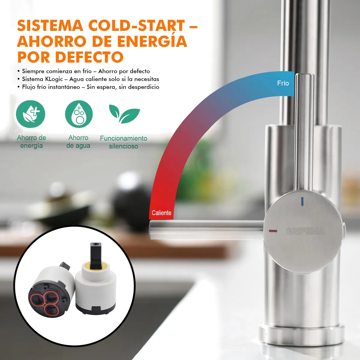 GRIFEMA Irismart G4008 Grifo de Cocina Alto con Caño Giratorio, Mezclador de Fregadero, Cold Start, Ahorro de Energía, Acero Inoxidable [Exclusivo en Amazon]