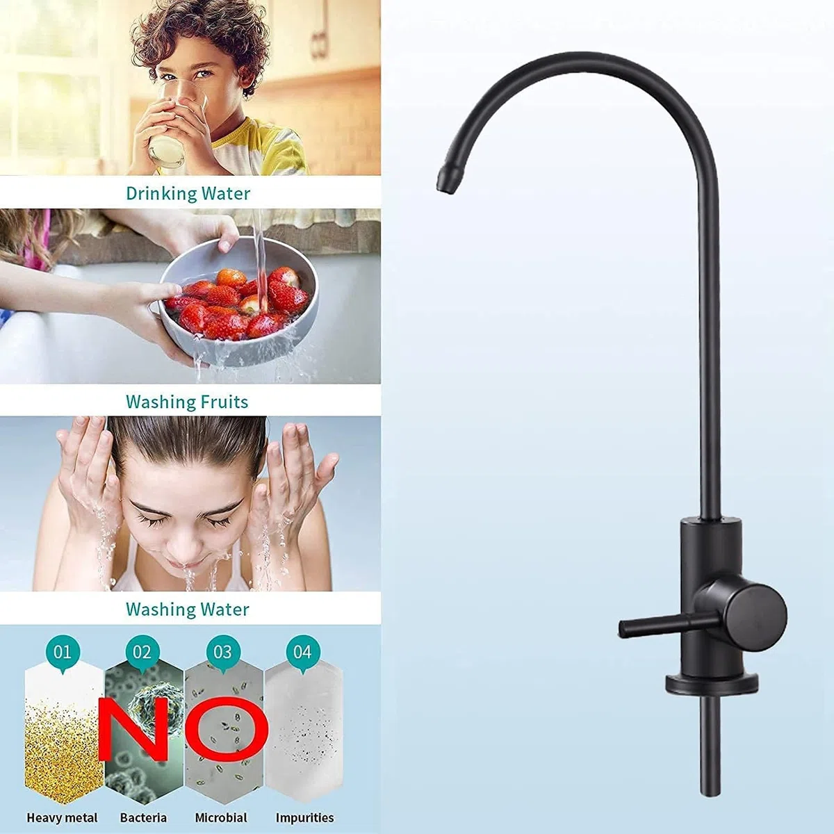 Grifo de Osmosis Inversa, Grifo de Agua Potable fácil de instalar, grifo de ósmosis inversa sin plomo para fregadero de cocina, 360 Grados Gire la Sola Palanca Negro
