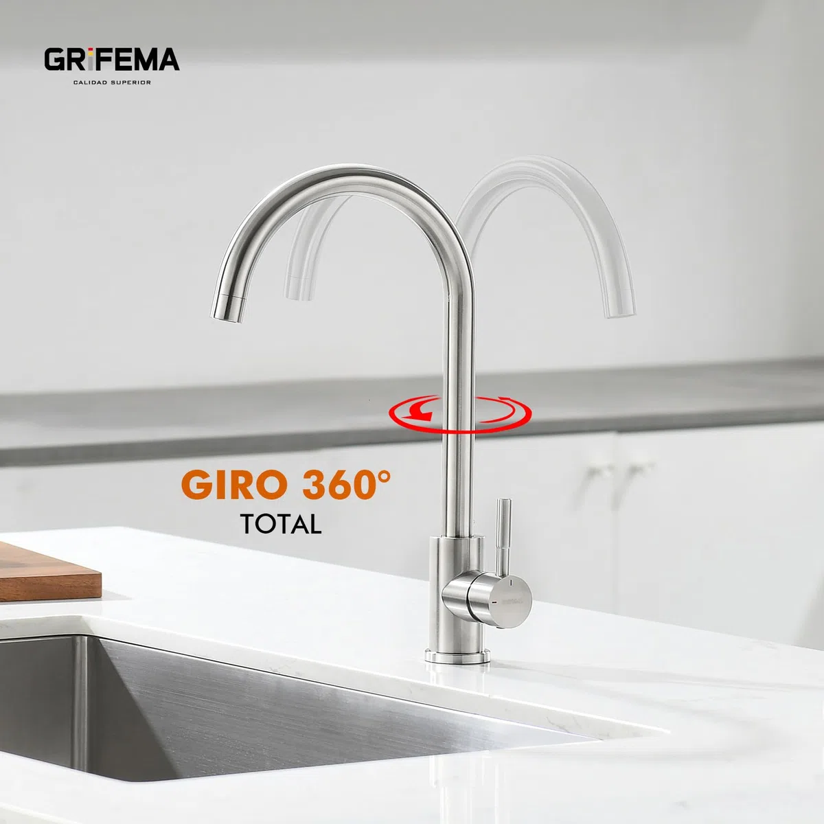 GRIFEMA Irismart G4008 Grifo de Cocina Alto con Caño Giratorio, Mezclador de Fregadero, Cold Start, Ahorro de Energía, Acero Inoxidable [Exclusivo en Amazon]