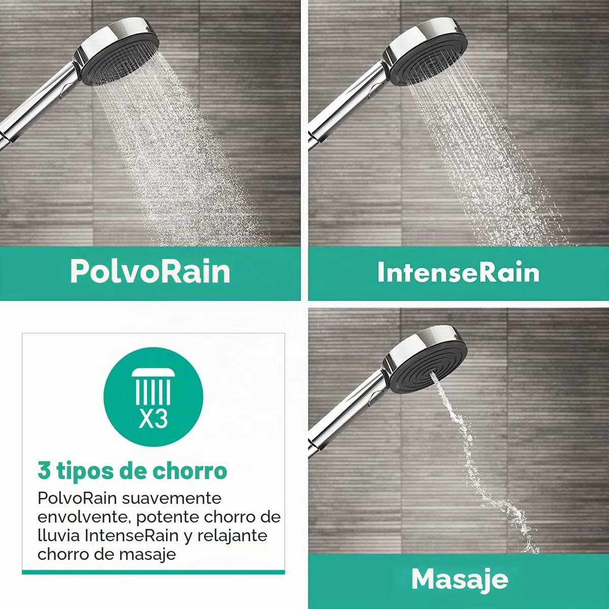 hansgrohe Pulsify Select S - ducha de mano, alcachofa de ducha con 3 tipos de chorro (versión Relaxation), cabezal de ducha redondo (⌀ 105 mm), con sistema antical, cromo, 24110000