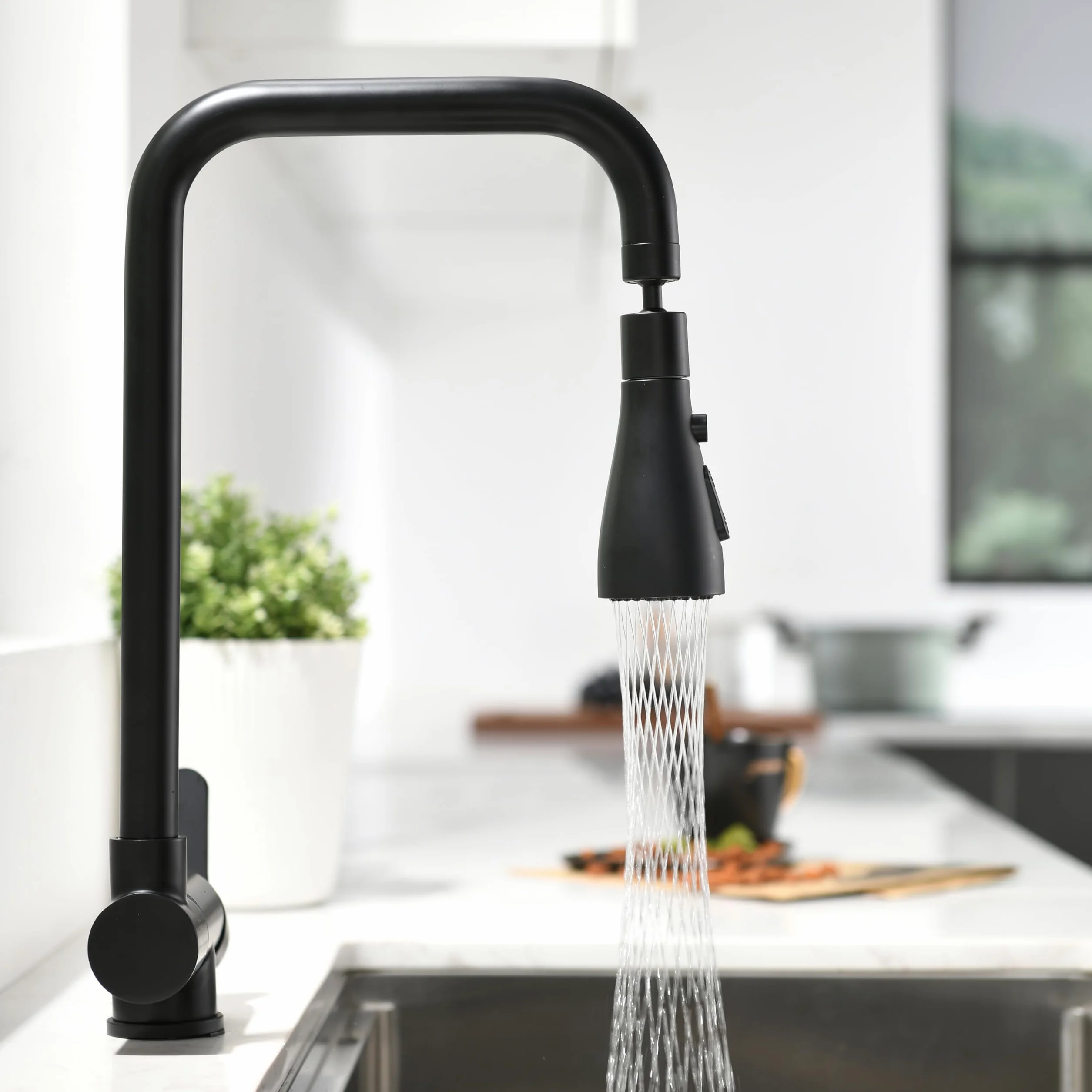 Grifo Cocina Abatible 3 Modos Descarga Agua, Grifo Fregadero Plegable Monomando Acero Inoxidable 304 Negro