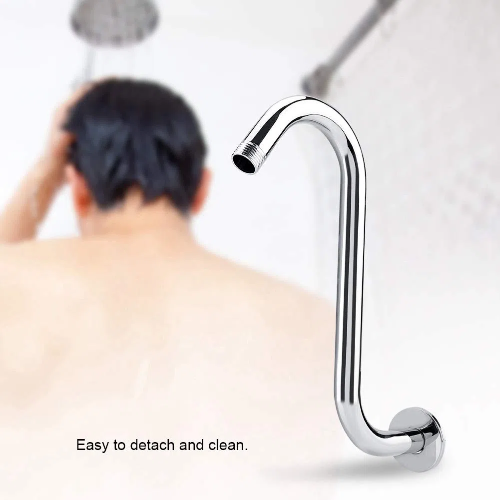 Oumefar Brazo de Ducha con Cuello de Cisne Curvado en S, Brazo de Ducha Duradero de 8 Pulgadas 201 de Acero Inoxidable para Cabezales de Ducha fijos, Accesorio de baño