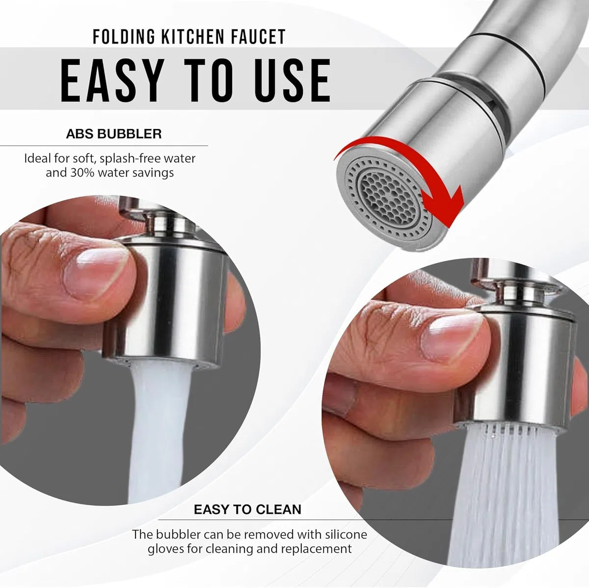 Grifo Cocina Abatible con 2 Funciones de Chorro y Rotacion 360º. Grifo Fregadero Abatible.