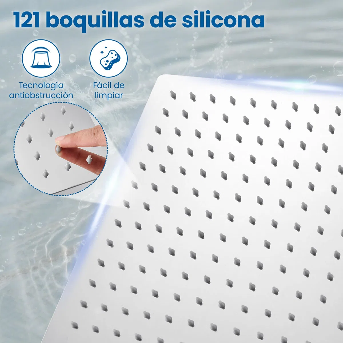 Alcachofa de Ducha Grande Anticalcáreo y Alta Presión - Cuadrado 10 Pulgadas con Boquillas de Silicona Autolimpiantes - Ducha de Lluvia en Acero Inoxidable, Fija a Pared para Baño Moderno - Cromado