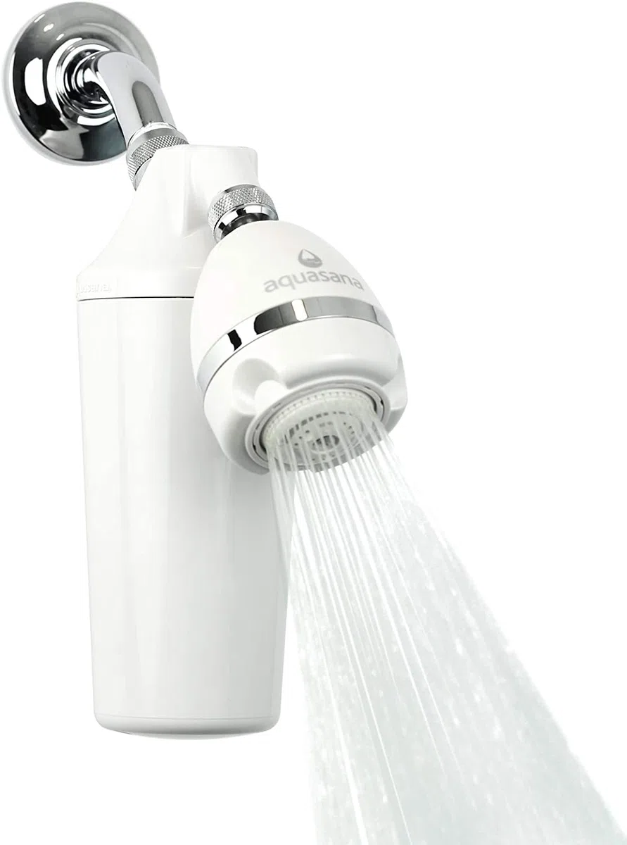 Aquasana AQ-4100-E Filtro de ducha certificado WaterSense, sistema de agua con cabezal ajustable, filtración KDF 90% cloro-carbono