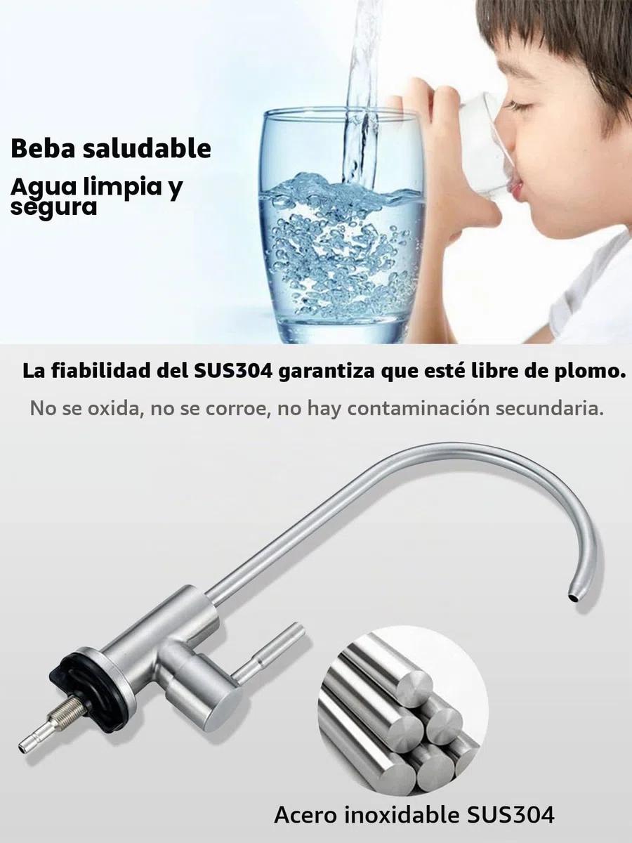 Grifo de Agua Potable, Fácil de Instalar Grifo de Agua de Cocina con Filtro RO, Grifos de Ósmosis Inversa Sin Plomo para Fregadero de Barra de Cocina, Acero Inoxidable SUS304 con Acabado de Níquel