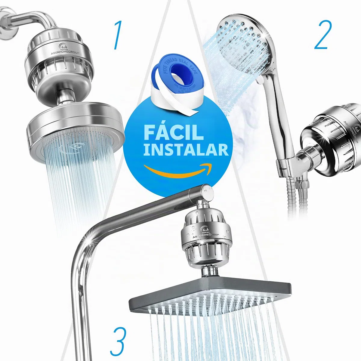 AquaHomeGroup 20 niveles de filtro de ducha de cal con vitamina C – Filtro de agua de ducha para la eliminación de cloro y fluoruro – Incluye 2 accesorios – Flujo de agua constante alcachofa de ducha