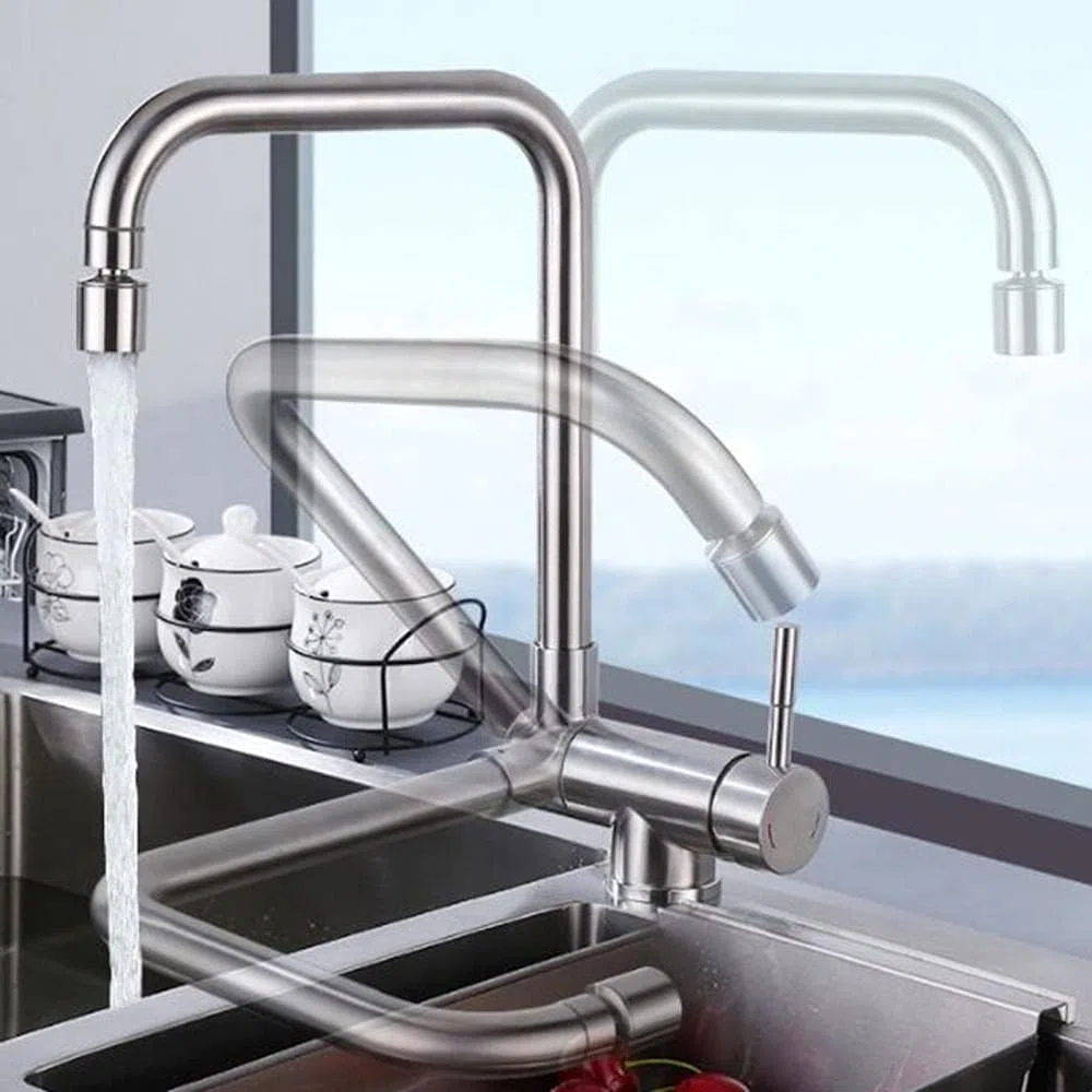 Grifo Cocina Abatible con 2 Funciones de Chorro y Rotacion 360º. Grifo Fregadero Abatible.