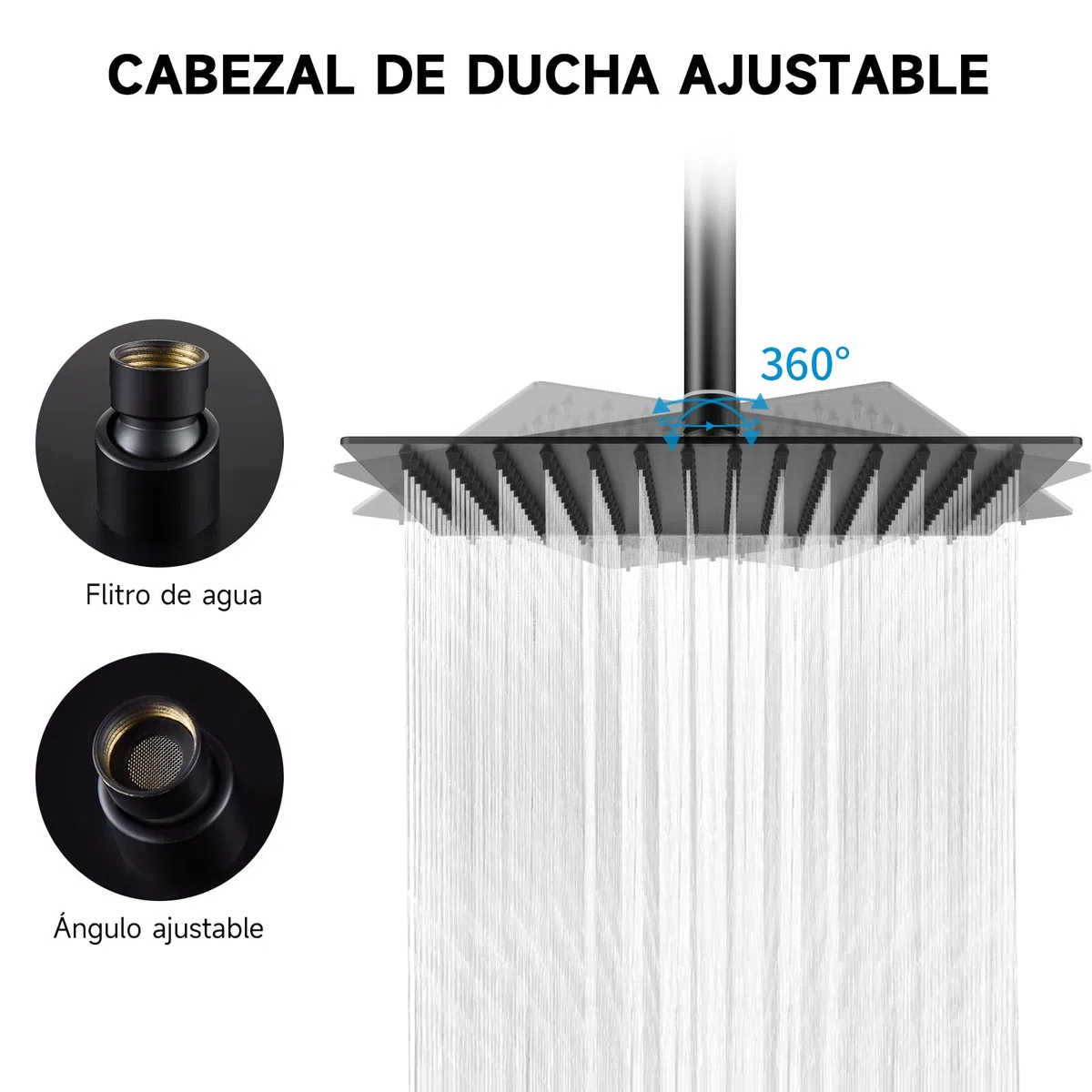 HAUSPROFI - Cabezal de ducha cuadrado de acero inoxidable con boquillas de 8 pulgadas/20 cm, acabado mate