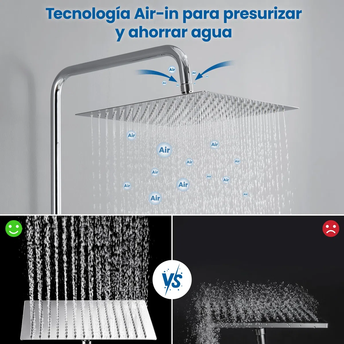 Alcachofa de Ducha Grande Anticalcáreo y Alta Presión - Cuadrado 10 Pulgadas con Boquillas de Silicona Autolimpiantes - Ducha de Lluvia en Acero Inoxidable, Fija a Pared para Baño Moderno - Cromado