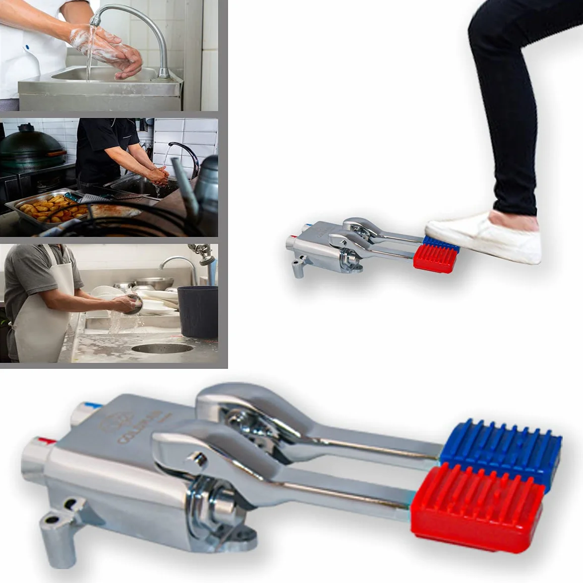 GOLDMAN SERVICE Grifo Pedal Doble Mezclador para Fregaderos Industriales