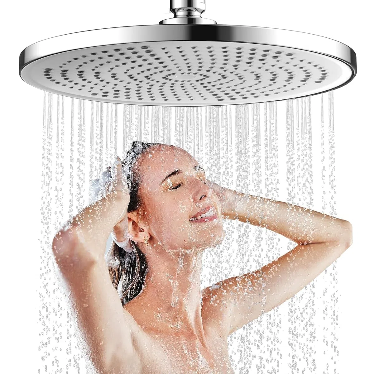 Cabezal de Ducha Lluvia de Alta Presion, 25cm Redondo Cabezal de Ducha Fijo, Alcachofa de Ducha Grande, Alcachofa Ducha Exterior Ahorro de Agua