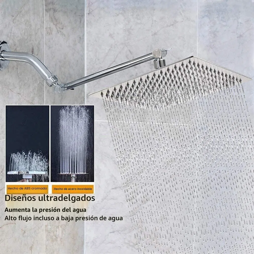 Rociador para Ducha Cuadrado, Alcachofa de Ducha de Acero Inoxidable, cabezal ducha lluvia grande, Plata, 12 Pulgadas, Diámetro de 30 cm
