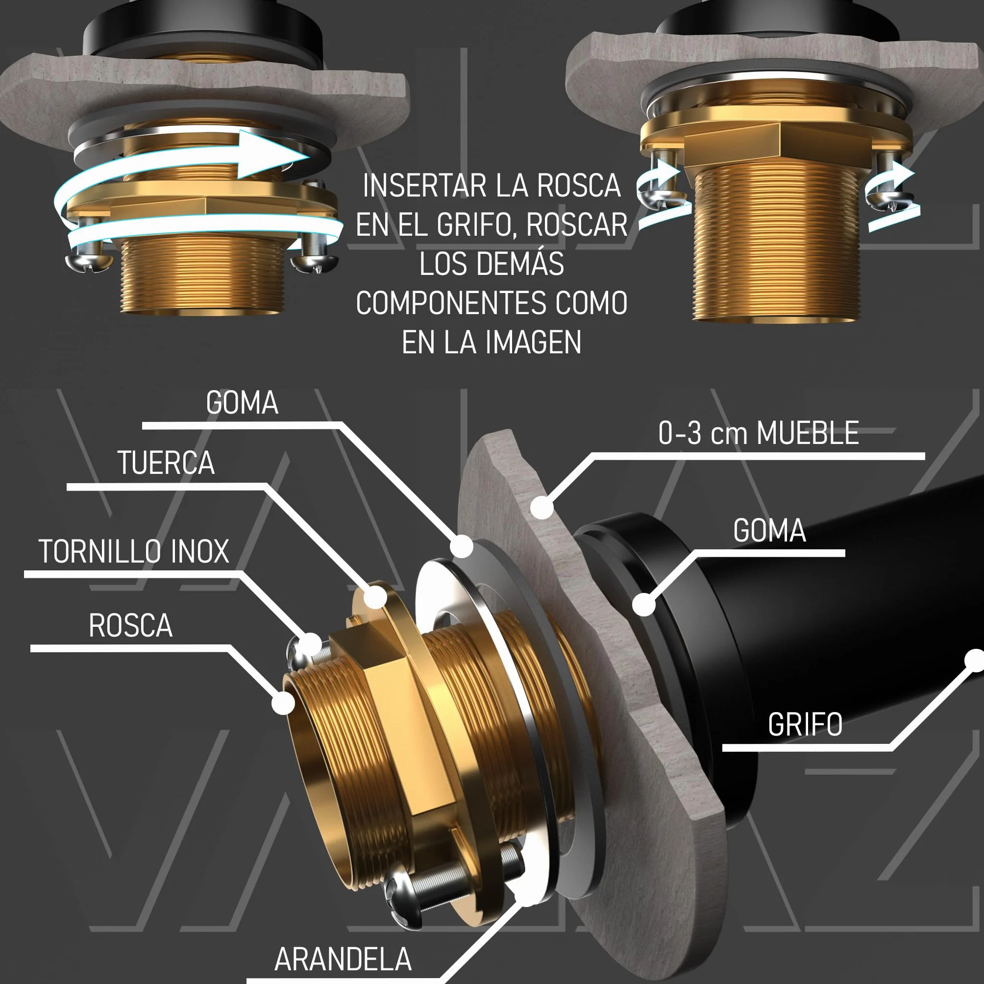 VALAZ Grifos Cocina Fregadero Dorado Cepillado Alta Presión Caño en C | Grifo Monomando, Ahorro de Agua | Instalación Fácil y Rápida | Latón, Elegante, Acero Inoxidable, Serie Zancara