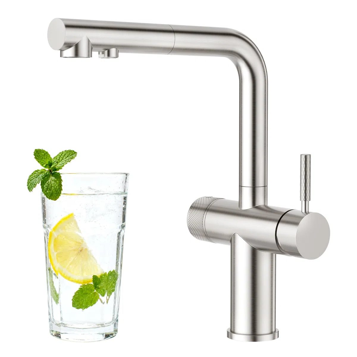 Faustina Grifo de cocina de 3 vías con ducha extensible acero inoxidable